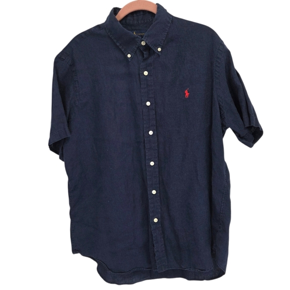 Polo Ralph Lauren Men's Short Sleeve Linen Shirt Newport Navy Blue Size Large - Picture 2 of 6